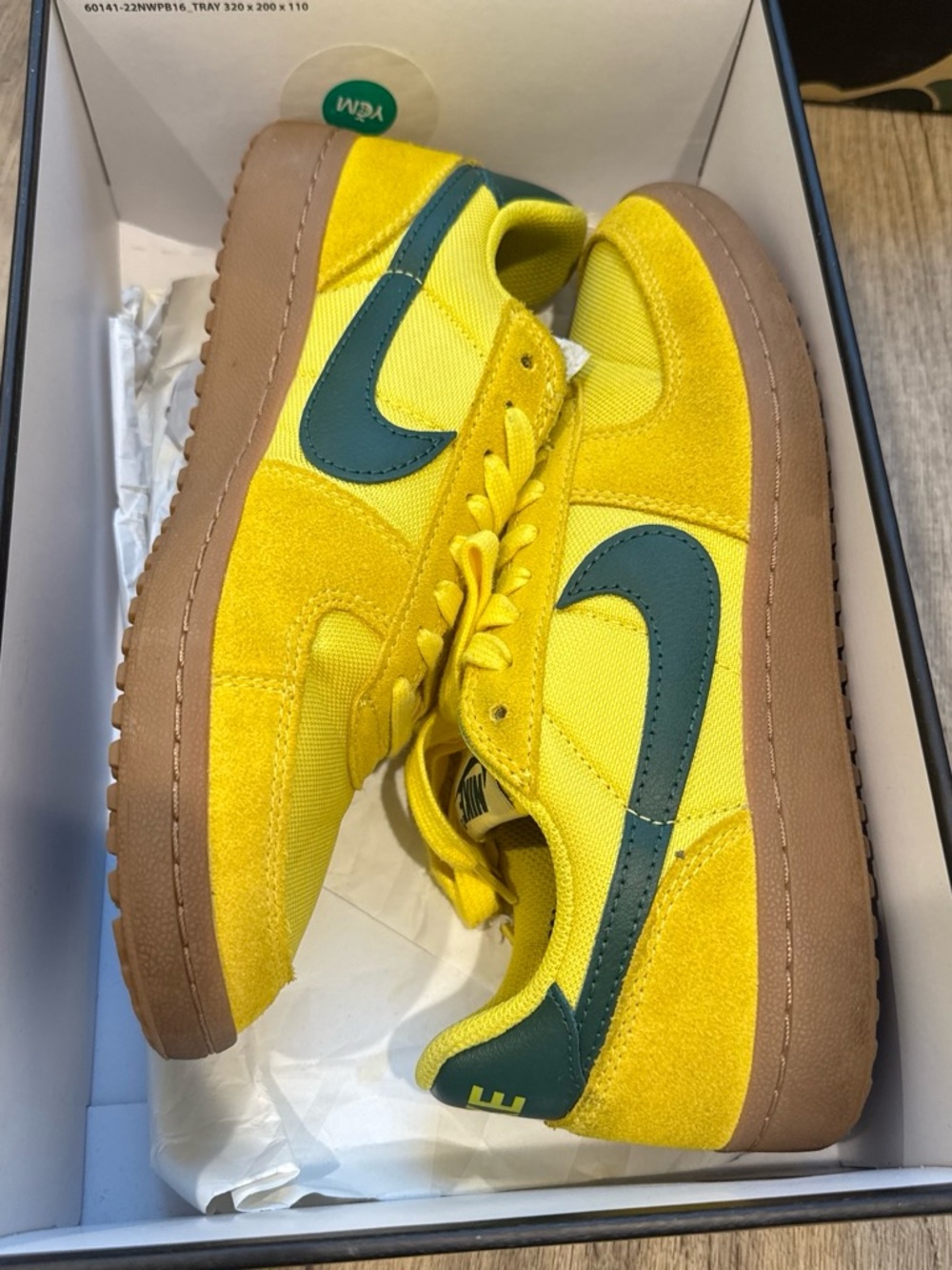 Nike Men’s Low-Top Sneakers - Yellow with Green Swoosh and Gum Sole